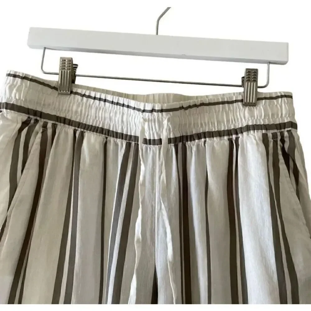 H & M Logg Linen Blend White Striped Culottes Ankle Length Pants  SZ 8 # 1519